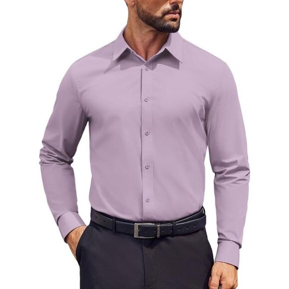 Coofandy Men Lavender Long Sleeve Formal Fit Business Button Down Shirts - Picture 1 of 7